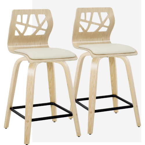 Folia 24" Swivel Counter Stool in Natural Wood & Cream Leatherette w/ Black Footrest (Set of 2)